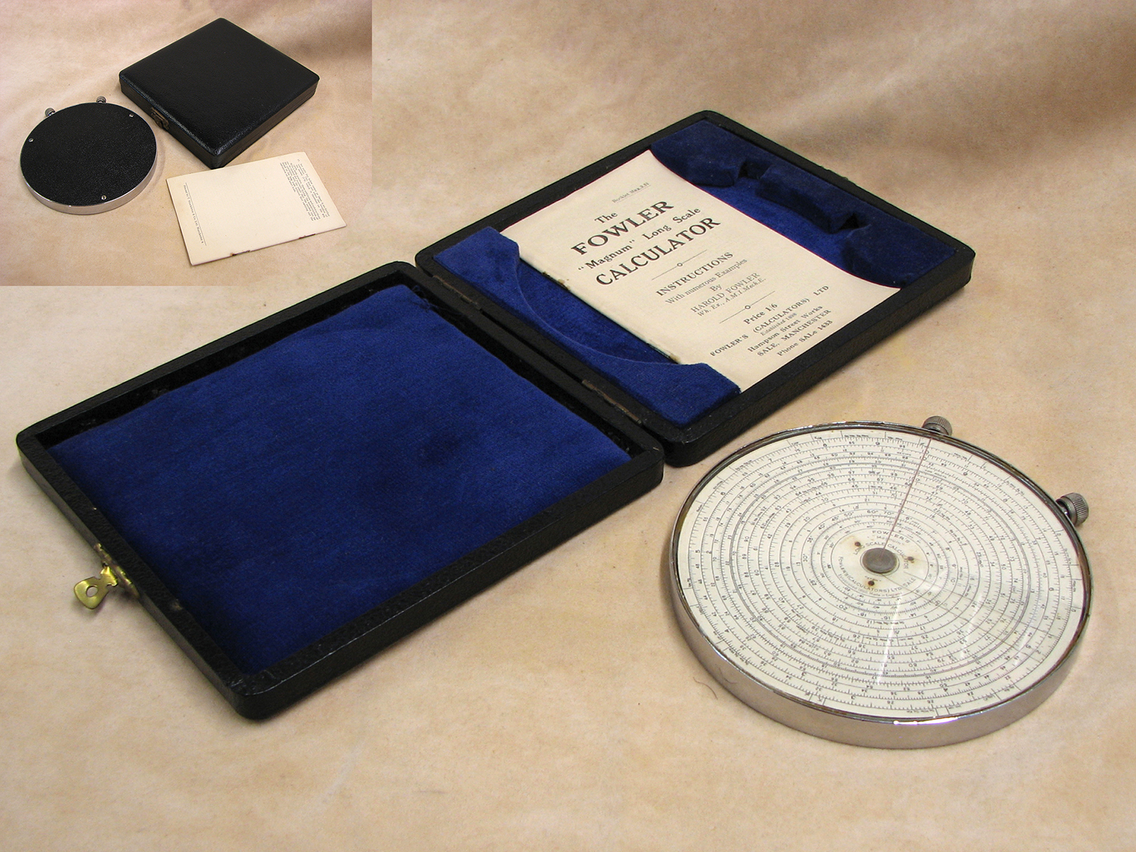 1930's Fowlers Magnum Long Scale calculator in presentation case with original instructions